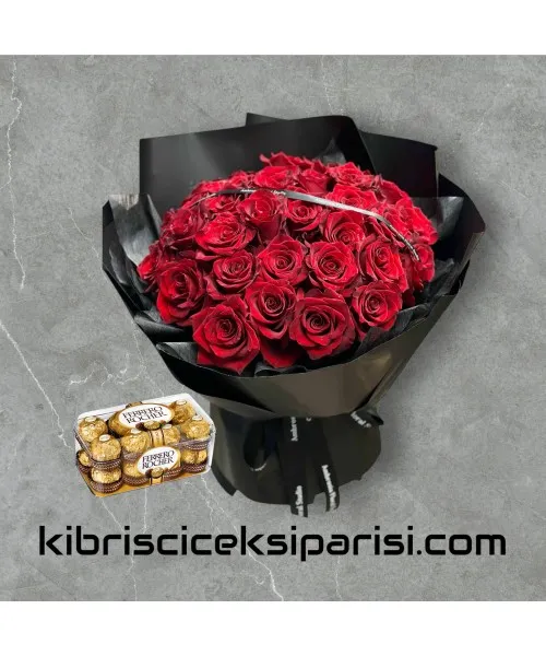 33 Kırmızı Gül Buketi ve Çikolata 33 Kırmızı Gül Buketi ve Çikolata
