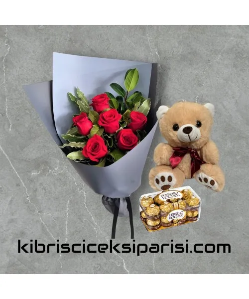 6 Kırmızı Gül Buketi Ayıcık ve Çikolata 6 Kırmızı Gül Buketi Ayıcık ve Çikolata